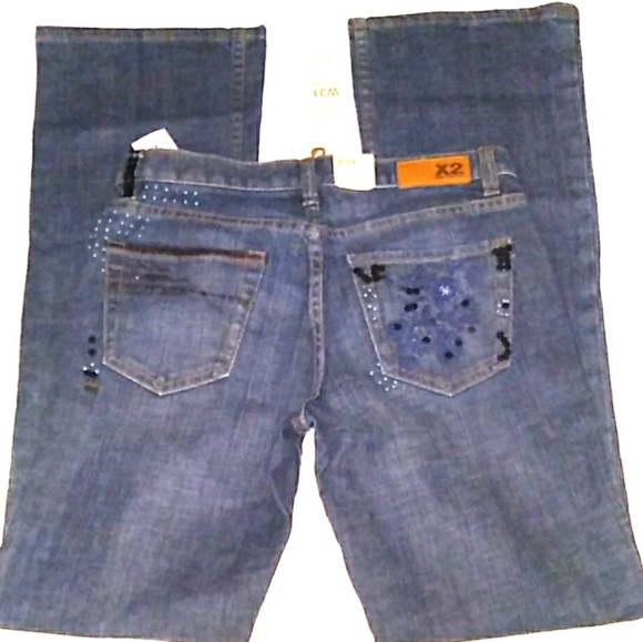 NWT Express X2 Embroidered Floral Detail Distressed Denim Boot Cut *SALE PRICE* - Picture 3 of 8